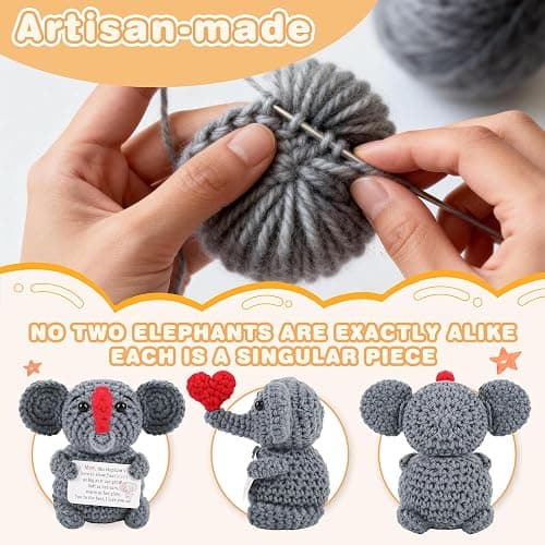 Kovtesiu Positive Crochet Elephant Inspirational Christmas Birthday Gifts for Women Men Emotional Support Stocking Stuffers White Elephant Gifts Cute Decor for Mom Dad Daughter Sister Friend (Common) thumbnail 3