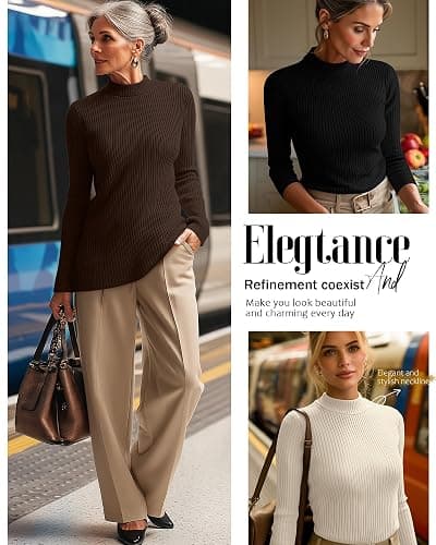 Riyiper 3 Pack Women's Ribbed Shirts, Mock Turtleneck Long Sleeve Tops Slim Fitted Undershirts Casual Basic Layering Tees thumbnail 5