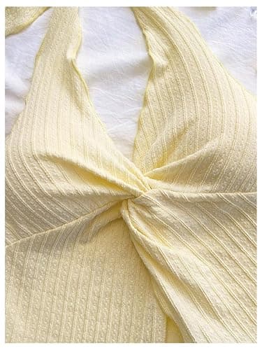 SHENHE Women's Twist Front Tie Halter Neck Split Hem Backless Summer Going Out Crop Top thumbnail 2