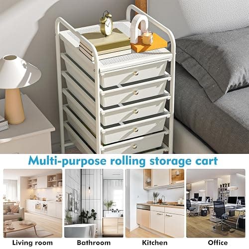 6-Drawer Rolling Storage Cart, Plastic Drawer Storage Organizer Rolling Cart, Multipurpos Utility Cart for Classroom Art Craft Supplies Dresser Closet Bathroom Bedroom Kitchen Office School thumbnail 5