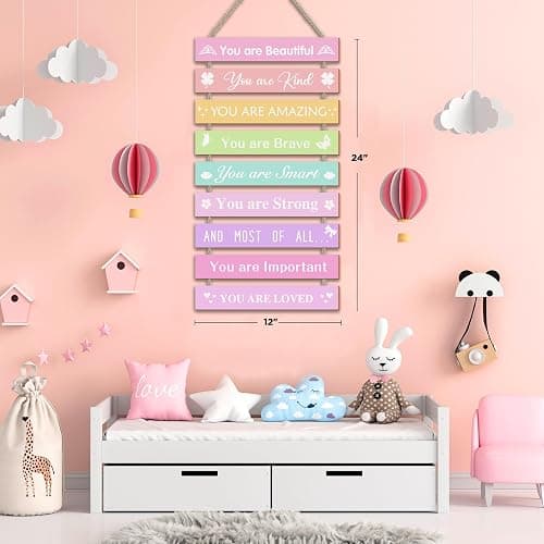 UBTKEY Girls Room Decor Set - 9 Piece Wall Art for Girls Bedroom, Inspirational Plaque for Kids & Baby Girl Nursery - Pink thumbnail 3