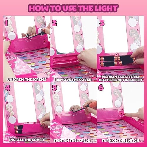 Barbie Beauty Vanity Set with Light-Up Mirror, Includes Lip Gloss, Eye Shadow, Brushes, Nail Polish, Accessories, and More! Ages 3+ Perfect for Parties, Sleepovers, and Makeovers, by Townley Girl thumbnail 6
