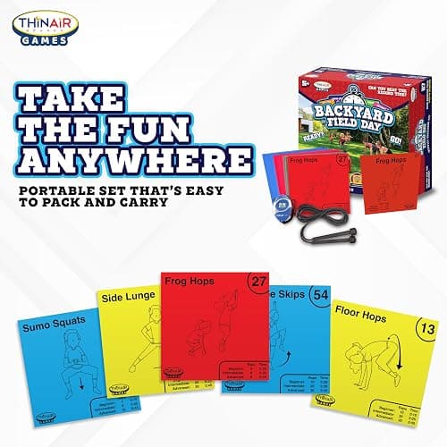 Playful Minds Backyard Field Day Obstacle Course Game – 27 Double-Sided Foam Challenge Tiles with 54 Kid-Friendly Exercises, Stopwatch, Jump Rope & Carry Bag – Outdoor Fitness Fun for Kids & Families thumbnail 5