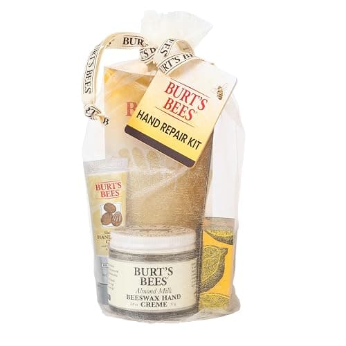Burt's Bees Hand Repair Set, Almond Milk Hand Cream, Lemon Butter Cuticle Cream, Shea Butter Repair plus Cotton Gloves, Perfect for a Skin Care Routine, Natural Origin Moisturizer Gift Set - Image 1