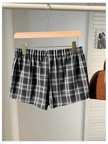 SOLY HUX Women's Plaid Pajama Shorts Y2k Casual Summer Pj Lounge Shorts | Plaid Pajama Shorts, Elastic, Low Rise, Y2k, Casual, Summer Shorts thumbnail 2