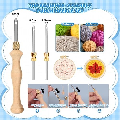 35Pcs Punch Needle Kit Adult Beginner, Adjustable Punch Needle Tool with Different Size Needles & Storage Case, Wooden Handle Embroidery Pen Set for Christmas Gifts, Decoration & DIY Craft Project thumbnail 2