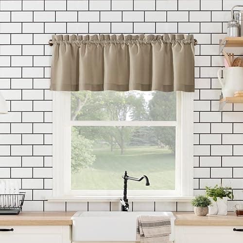 No. 918 Martine Microfiber Semi-Sheer Rod Pocket Kitchen Curtain Valance and Tiers Set, 54" x 36", Taupe thumbnail 7