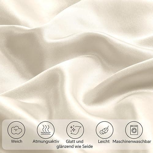 BEDELITE Satin Kissenbezug 40 x 80 Beige - Kopfkissenbezug 2er Set Weich wie Seidenkissenbezug 40x80 Sommer mit 2 Haargummis für Haar und Haut, Similar to Silk Pillowcase Pillow Cover thumbnail 3