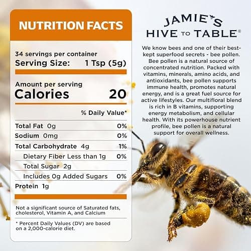 Jamie’s Hive to Table 100% Pure Bee Pollen Granules, 6 oz - Raw & Natural for Energy, Immunity, Skin Health, Antioxidants, & Vitality, Gluten Free thumbnail 2