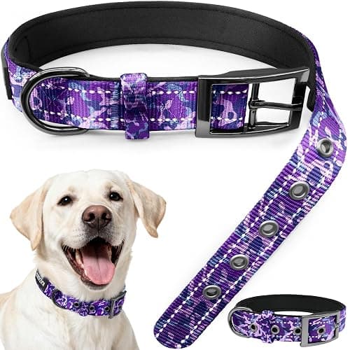 Kazazoo Heavy Duty Tactical Dog Collar Nylon Adjustable Reflective Dog Collar Soft Neoprene Padded for Small&Medium Dog, Purple Camo M - Image 1