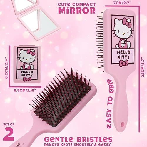 Hello Kitty Hair Brush and Compact Mirror Set, Kawaii Valentines Day Gifts for Women, Wife, Girlfriend, Girls, Teens, Detangler Brush, Kawaii Cute Stuff, Makeup Gifts (Hello Kitty Brush & Mirror) thumbnail 4