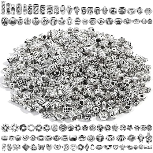 500 Pcs Bracelet Spacer Beads, Silver Bulk Random Styles Loose Spacer Metal Charm for Necklace, Earring Making DIY Jewelry Accessories - Image 1