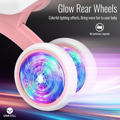 Umatoll Colorful Lighting Baby Balance Bike Toys for 1 Year Old Girl Gifts, Adjustable Seat, First Birthday Gifts, 12-24 Months Toddler Bike, Pink thumbnail 5