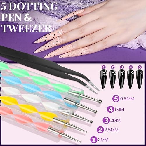 FANDAMEI Nail Art Brushes, Nail Art Kit with 15 Pcs Nail Art Brush, 5 Pcs Dotting Tools, 6 Box Nail Charms and Gems, 10 Sheet Flower Nail Stickers, Complete Nail Decoration Art with Nail Art Brushes thumbnail 6