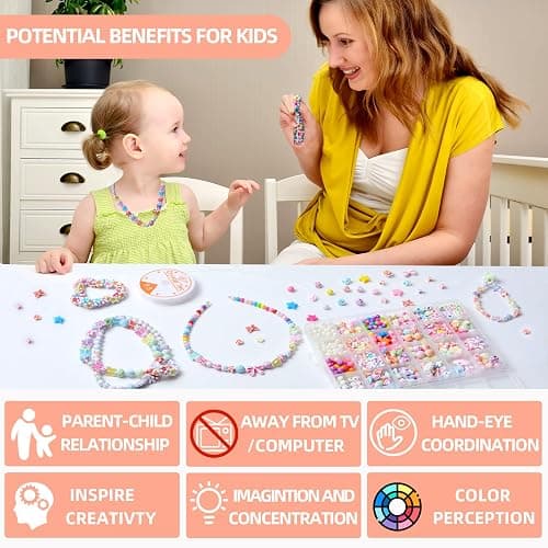 Kids DIY Bead Jewelry Making Kit, Beads for Girls Toys Bead Art and Craft Kits DIY Bracelets Necklace Hairband and Rings Toy for Age 4 5 6 7 8 9 10 11 Year Old Girl Gifts thumbnail 4
