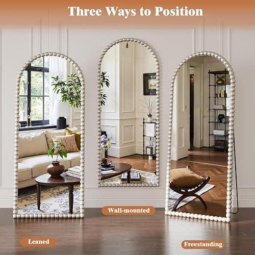 FlyEcho Antique Silver Full Length Mirror 71x28 in, Beaded Standing Mirror | Vintage Arched Large Floor Mirror with Stand Wall Mounted Mirror Decorative for Bedroom Living Room Cloakroom, PU Frame thumbnail 9