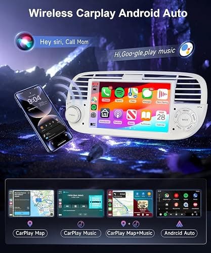 Android Car Stereo for Fiat 500 2007-2015 Support 5GWifi | Podofo 7 inch HD IPS Touch Screen Bluetooth Radio with Wireless Carplay Android Auto GPS EQ FM/RDS AHD Reverse Camera 2G+64G thumbnail 3