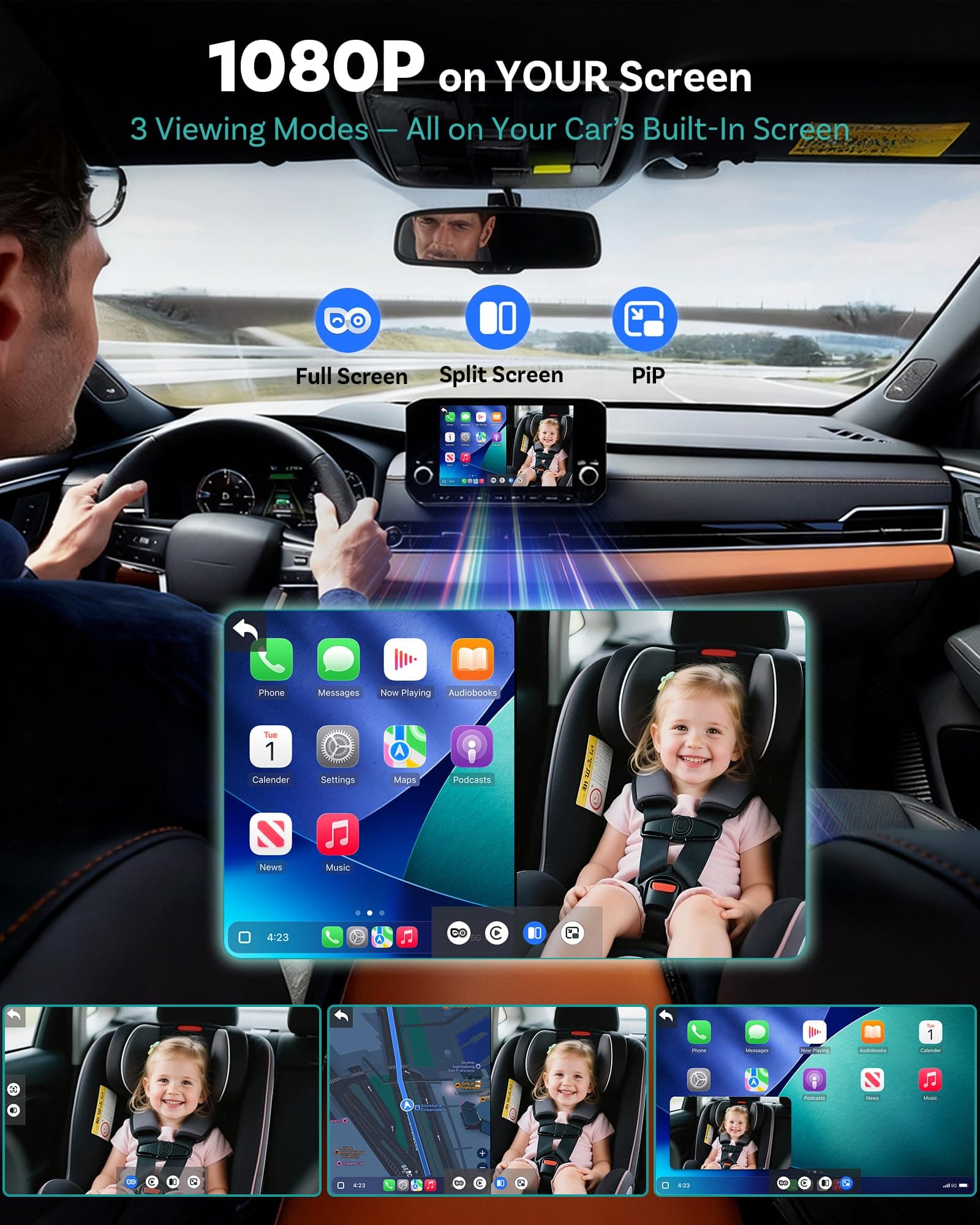 OTTOCAST Baby Car Camera &Wireless CarPlay Adapter,1080P HD Rear Seat Monitor Display on Car Screen,150°Wide Angle No-Glow Night View, Safety for Kids & Infants thumbnail 4
