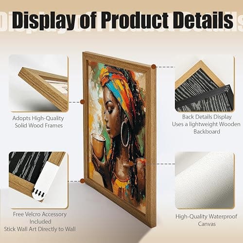 Framed African American Woman Wall Art Modern Colorful Black Woman Canvas Prints Coffee Afrocentric Girl Posters Pictures Fashion African Tribal Girl Wall Decor Painting Ready To Hang 8x10in Framed thumbnail 2
