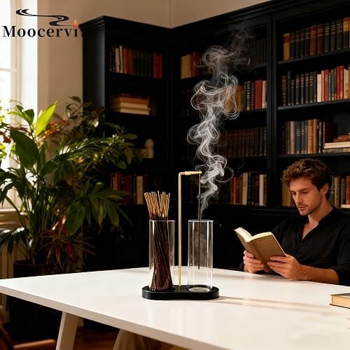 Moocervi Glass Incense Holder, Black Incense Sticks Burner Holder with Storage,Hang Upside Down Incense Holder for Sticks with Glass Ash Catcher for Meditation Yoga Spa Room Decor (Black) thumbnail 6