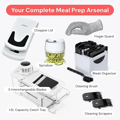 Fullstar Mandoline Slicer for Kitchen - Vegetable Chopper, Onion Potato Food Veggie Fruit Slicer and Cutter with Container, Kitchen Gadgets & Gifts, Home Essentials (6 in 1, Black/White) thumbnail 9