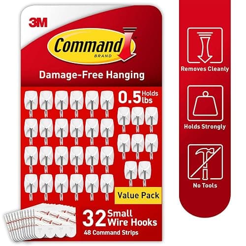 Command Small Wire Toggle Hooks, 32 Count, and 48 Strips, Damage Free Hanging Wall Hooks with Adhesive Strips, No Tools Required for Hanging, Organization and Storage, Holds up to 0.5 lb thumbnail 4