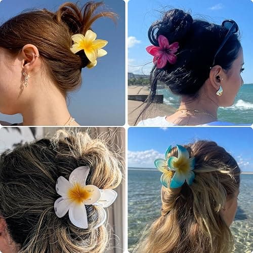 Flower Hair Claw Clips for Women, 6 Pack Hawaiian Flower Hair Clips, Plumeria Claw Clips for Thick Thin Hair, Large Strong Hold Nonslip Hawai Hair Accessories for Women Girls Gifts (Hawaiian-6 Colors) thumbnail 2