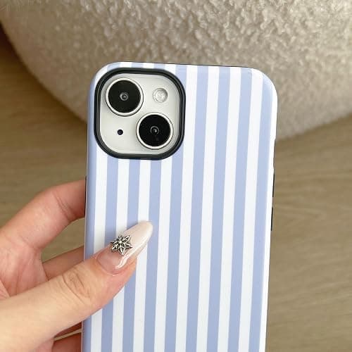 YOYORI for iPhone 13/14 Case, Cute Striped Shockproof Slim TPU PC Cover | Blue | Comfortable Grip | Lightweight | Designed for Women & Girls thumbnail 3