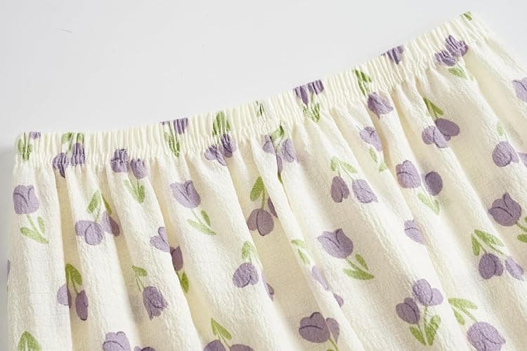 Vopmocld Big Girls Button Down Sleepwear Short Sleeve top & Pants 2PCS Crepe Pajama Sets Soft Lapel Shirt Loungewear - 18 - Purple Floral thumbnail 6