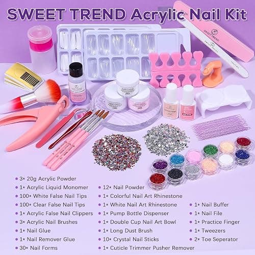 Beginners Nail Kit Acrylic Set: Professional Ultra-fine Acrylic Powder Kit with Everything - Starter Set with 600 Nail Tips Glitter Powder Nail Glue & Remover - Nail Art Supplies for DIY Home Salon thumbnail 2