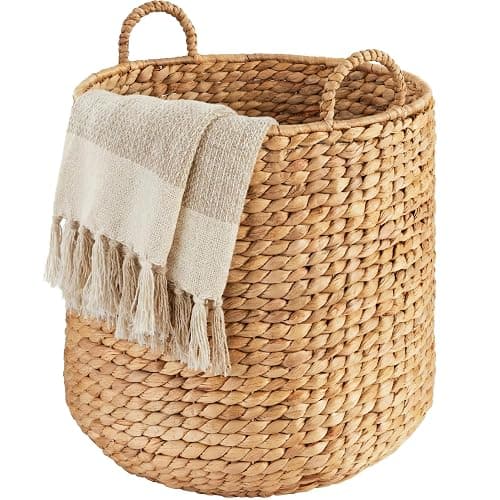 Best Choice Products Round Storage Basket w/Handles, Handwoven Water Hyacinth, Plant Holder, Storage Organizer Tote Bin for Bedroom, Living Room, Bathroom - Natural - Image 1