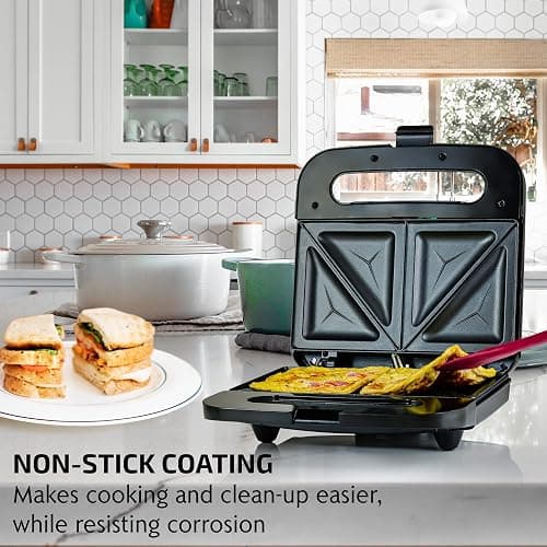 OVENTE Electric Sandwich Maker with Non-Stick Plates, Indicator Lights, Cool Touch Handle, Easy to Clean and Store, Perfect for Cooking Breakfast, Grilled Cheese, Tuna Melts and Snacks, Black GPS401B thumbnail 2