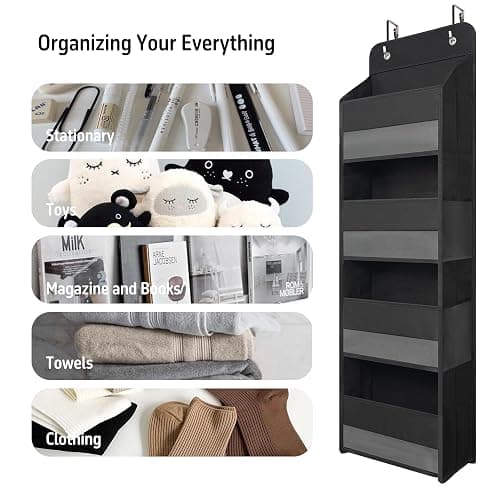 TYMENSH Over The Door Hanging Organizer with 4 Large Pockets – Closet, Bathroom, Nursery, Bedroom, Dorm Storage for Toys, Cosmetics, and Baby Essentials, Black thumbnail 6