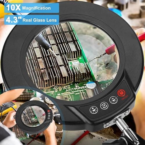 Coyeth 10X Magnifying Glass with Light and Clamp, Real Glass Stand Lighted Magnifier, 5 Color Modes Stepless Dimmable LED Desk Lamp Hands Free for Crafts Hobby Reading Painting Sewing Close Work thumbnail 2