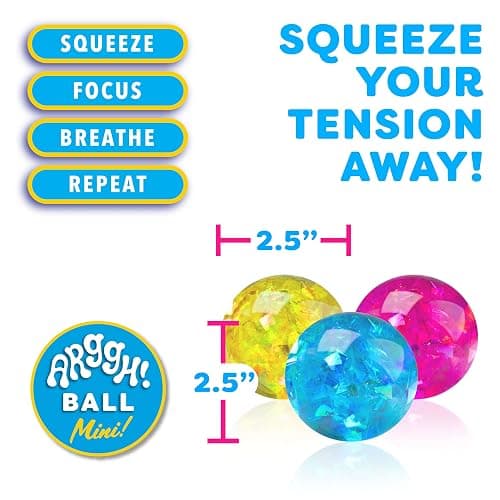 Power Your Fun Arggh Glitter Mini Stress Balls for Adults and Kids - 3pk Squishy Stress Ball Fidget Toys, Sensory Toys and Stress Relief Mini Squishy Toys Squeeze Ball Toy (Yellow, Pink, Blue) thumbnail 2