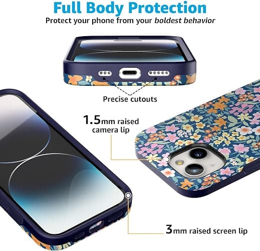 Casely iPhone 15 Case | Full Bloom | Navy Floral | Bold Case | Compatible with MagSafe thumbnail 3