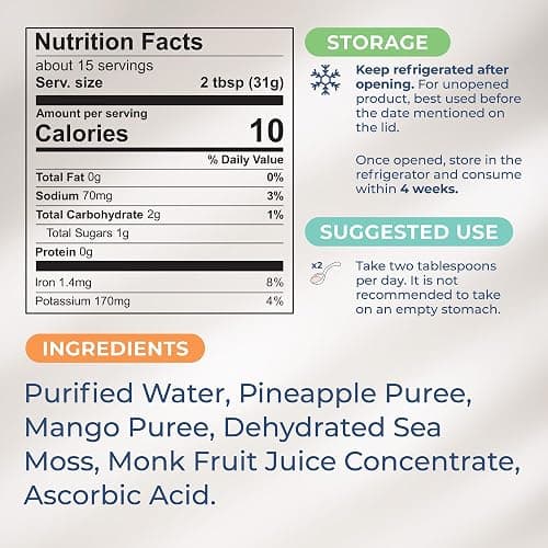 TrueSeaMoss Wildcrafted Irish Sea Moss Gel –7 Flavors- Nutritious Raw Seamoss Rich in Minerals, Proteins & Vitamins – Antioxidant Health Sea Moss, Vegan Made in USA (MANGO/PINEAPPLE, 1) - MANGO/PINEAPPLE - 16 Fl Oz (Pack of 1) thumbnail 6