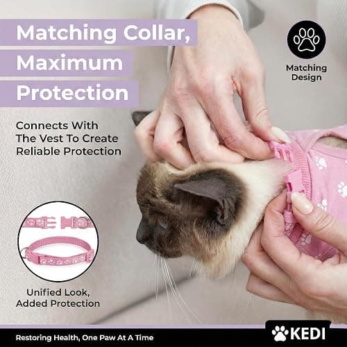 Kitten Recovery Suit Female, Kitten Onesie After Spay, Cat Surgery Suit Female After Surgery, Cone alternatives for Cats (Pink, Small) thumbnail 3