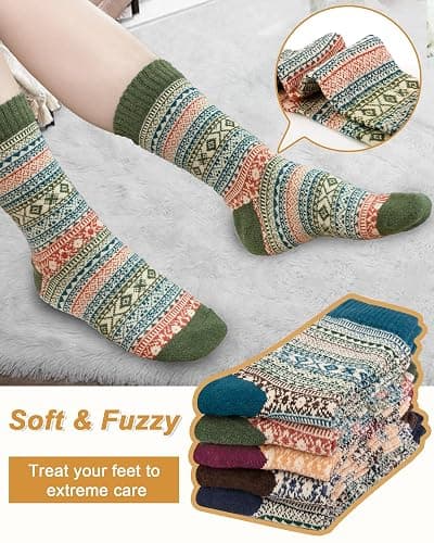 Senker Fashion Wool Socks for Women, Stocking Stuffers Christmas Gifts for Women Mom Her Boot Warm Crew Sock for Winter thumbnail 3