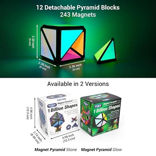 TOSY Magnet Pyramid Stone - 1 Cube Transforms into 1 Billion Shapes, 243 Rare Earth Magnets, Holographic Design, Spinner Accessory, Fidget/Puzzle/Sensory/STEAM Toy, Gift for Valentine Easter Birthday thumbnail 2