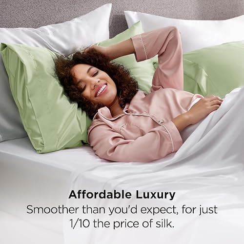 Bedsure Satin Pillowcase 2 Pack Similar to Silk Pillow Cases Standard Size, Pillow Case for Sleeping Women with Envelope Closure, Gifts for Women Men, Sage Green, 20x26 Inches, 2pcs thumbnail 5