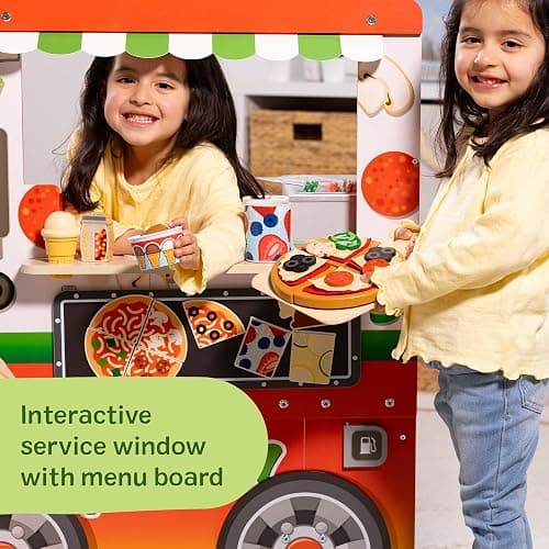 Melissa & Doug Wooden Pizza Food Truck Activity Center | 53 Pcs, Wooden Food Truck with Oven, Slicable Pretend Play Food, Felt Toppings, Ice Cream, Preschool Toys for Kids, Ages 3+ thumbnail 7