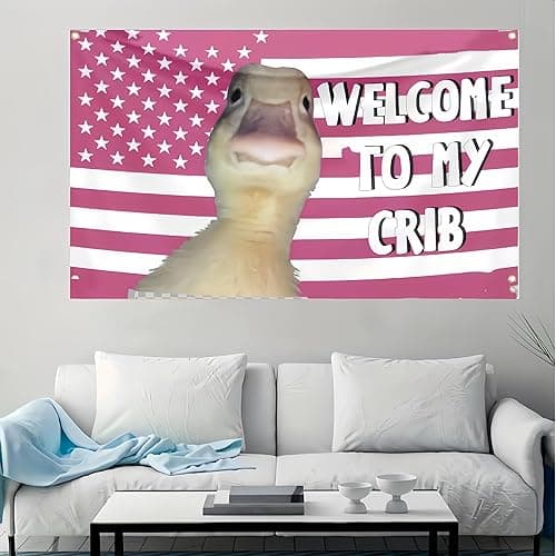 Welcome to My Crib Flag,Funny Tapestry for Bedroom Flags for Room Welcome to My Crib Duck Flag,Fit Wall Decor Bedroom Living Room Dorm Concert Gift thumbnail 3