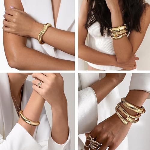 RIOSO Gold Bangles Bracelet for Women Bangle Thick Big Wide Cuff Women's Gold Chunky Bracelets thumbnail 5
