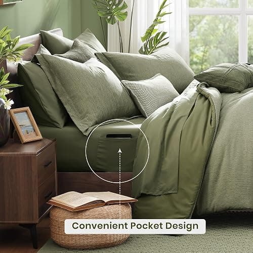 Monbix Full Size Comforter Set Sage Green 7 Pieces Bed in a Bag | Cationic Dyeing Reversible All Season Bedding Sets with Comforter, Sheets, Pillowcases & Shams thumbnail 4