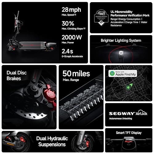 Segway Ninebot MAX Series Electric Scooter, Up to 22–28 MPH, Long Rang, Dual Suspension & Braking System, Fast Charging, Scooter for Adults, UL-2272 2271 Certified (G2/G3) thumbnail 2