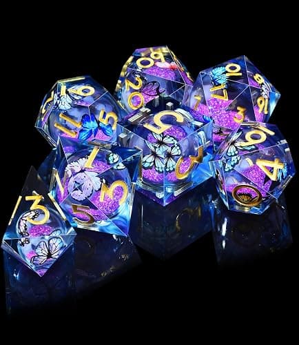 AUSTOR 7-Die Liquid Core Butterfly Dice Glow in The Dark Dice | Sharp Edge Polyhedral Dice, for Dungeons and Dragons RPG, MTG, Table Games thumbnail 5