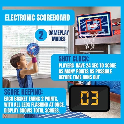 Jesser Basketball Hoop with Balls | Fun Indoor Game for All Ages 6+, Gift for Kids, Children, Teens & Families, Bedroom & Playroom | Toy for Boys & Girls (Ceiling Hoop or Over The Door) thumbnail 3