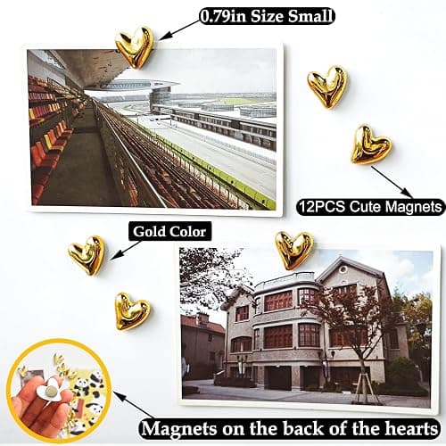 Janvelle 12PCS Refrigerator Magnets Gold Magnets for Fridge 0.83in Small Love Heart Cute Decorative Magnet Set for Home Kitchen Office Whiteboard Decor thumbnail 3