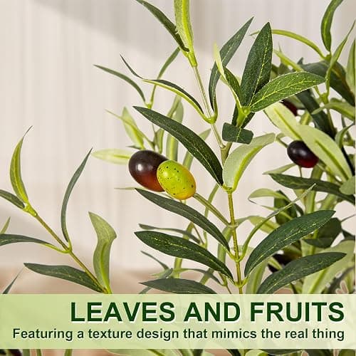 VIVATREES Artificial Olive Tree, 6FT Tall Faux Olive Tree with Pot, Artificial Plants with Natural Wood Trunk and Lifelike Fruits for Home Office Decor thumbnail 4